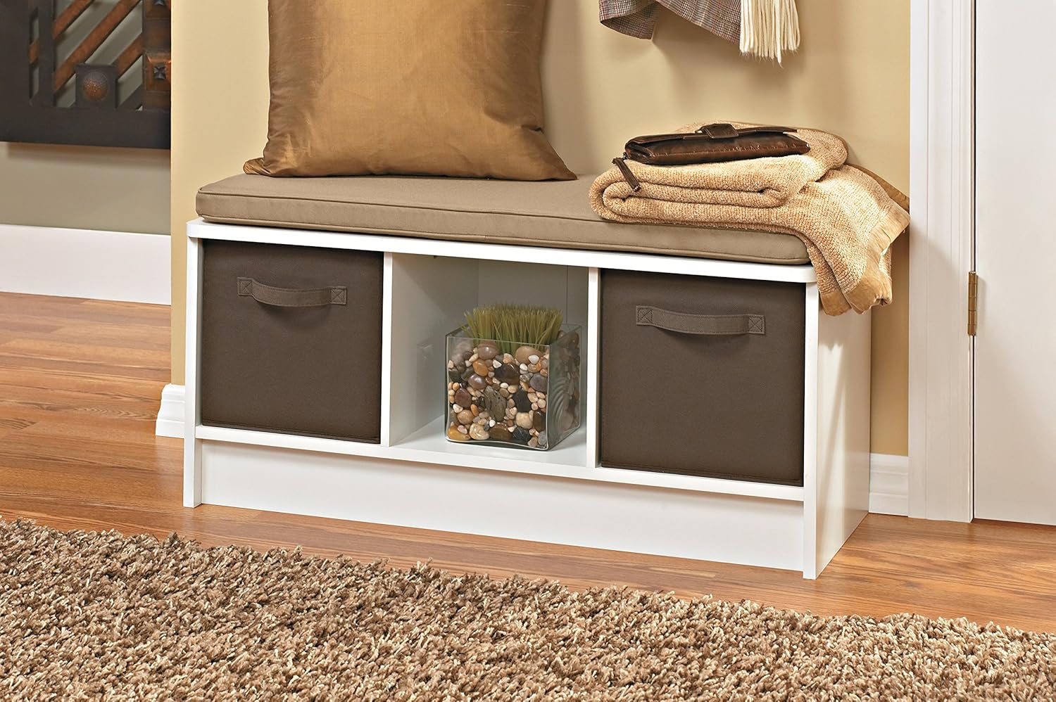 Storage Cube Organizer Bench Furniture Hallway Wood Entryway Lounge