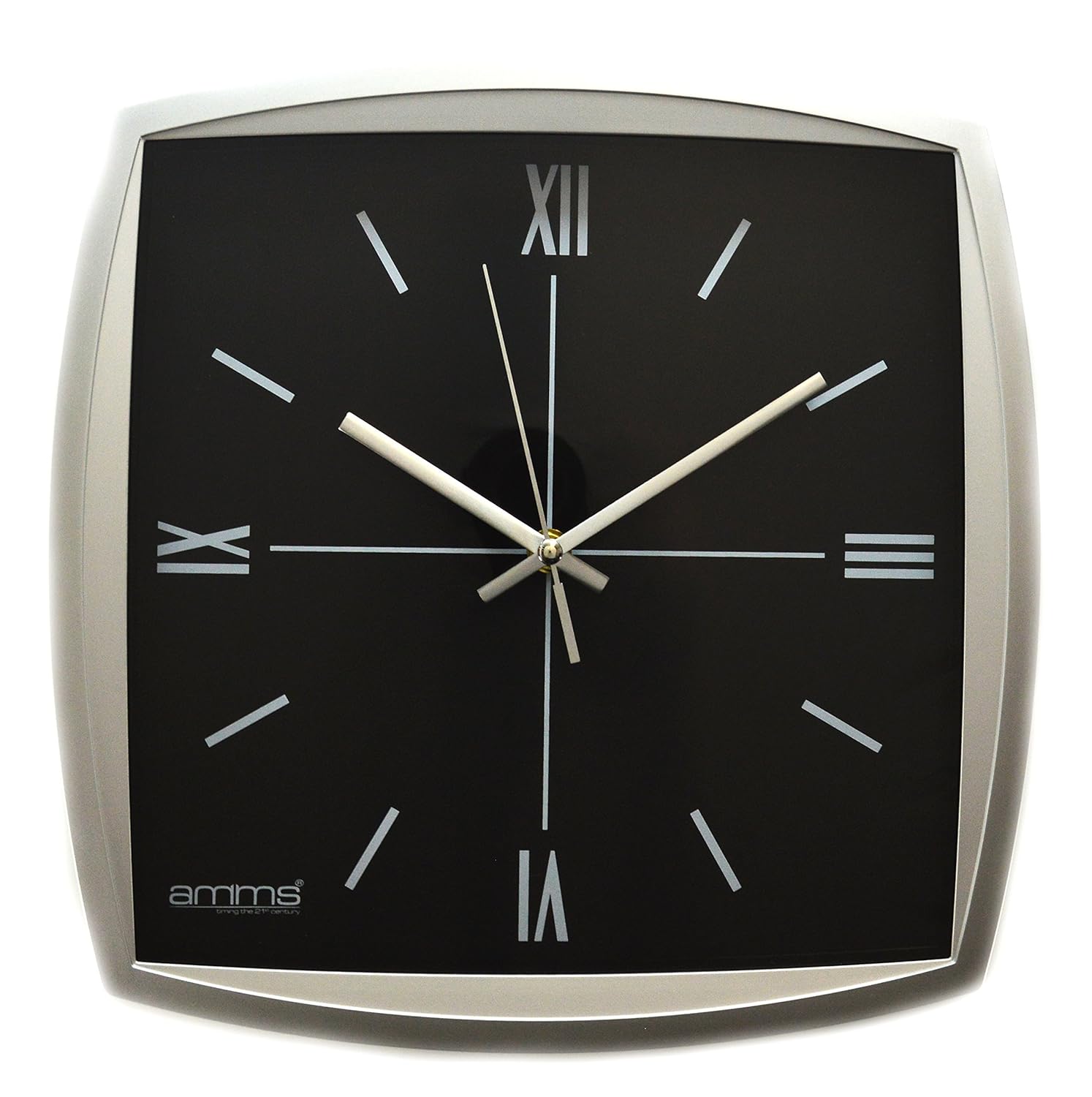 Large Classic Square Case Silver & Black Quartz Bold Wall clock by Amms