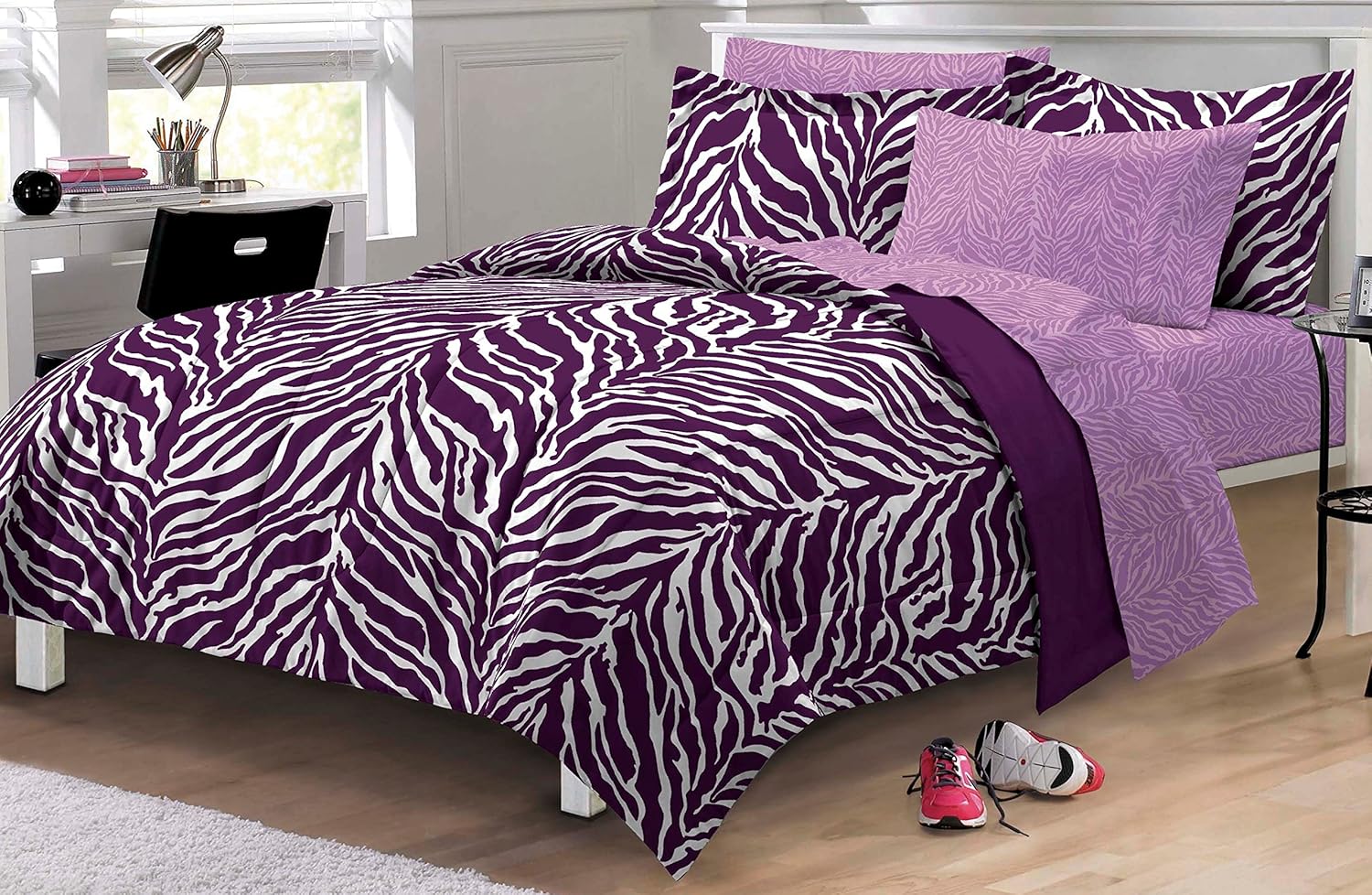 My Room Zebra Purple Ultra Soft Microfiber Comforter Sheet Set, Multi