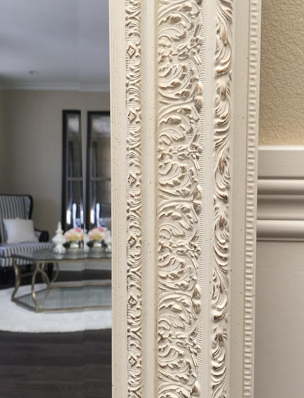 West Frames Elegance Ornate Embossed Antique White Wood Framed Floor Mirror