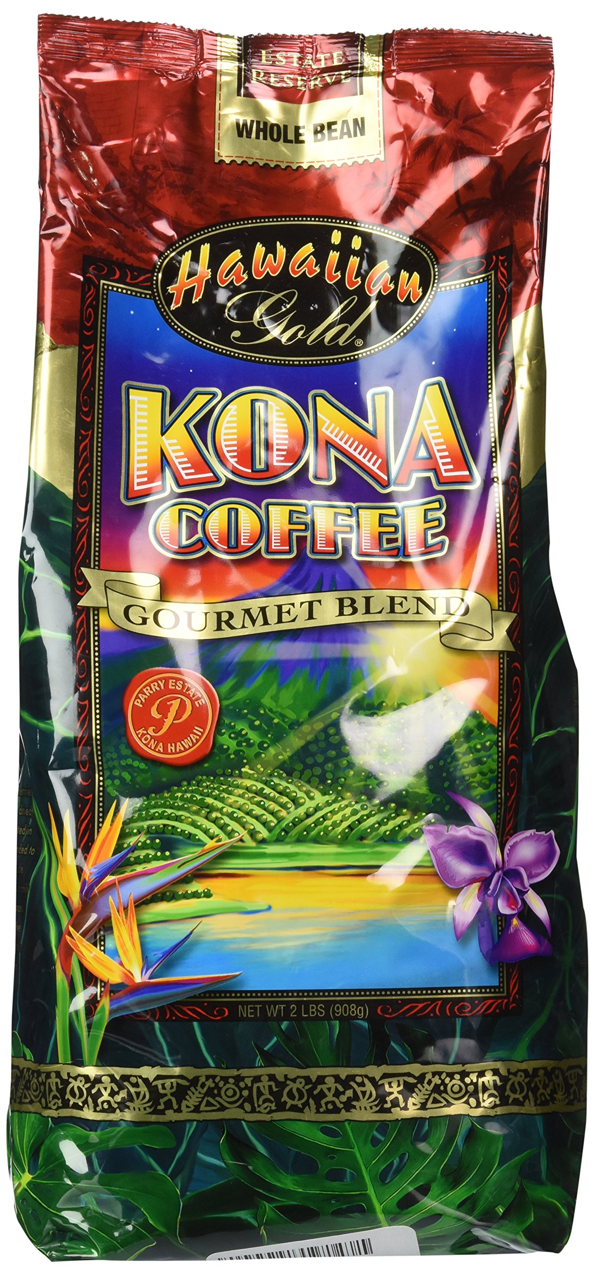 Hawaiian Gold Kona Coffee 2 Lb Bag of Gourmet Coffee Beans Hawaiian
