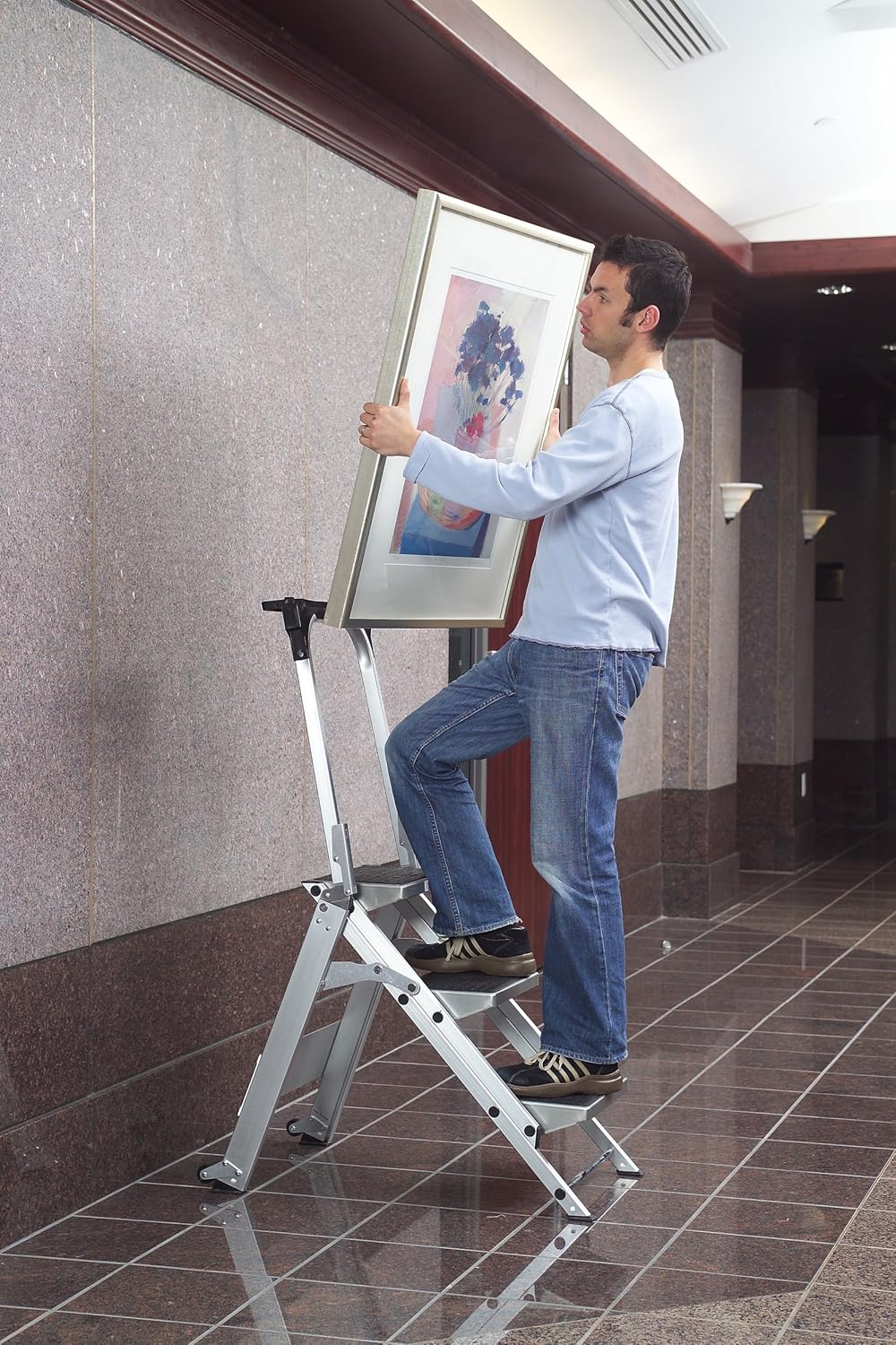 Lightweight Aluminium Fold up Step Ladders with Rubberized Grips A