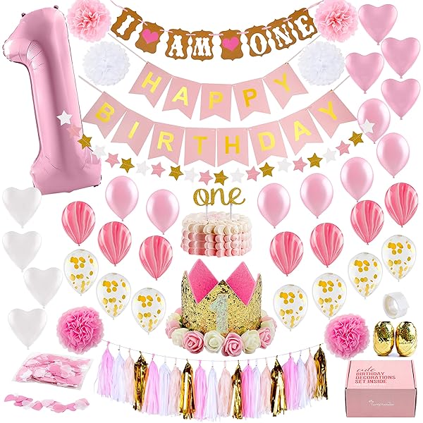 1st Birthday Girl Decorations With Birthday Crown Baby First