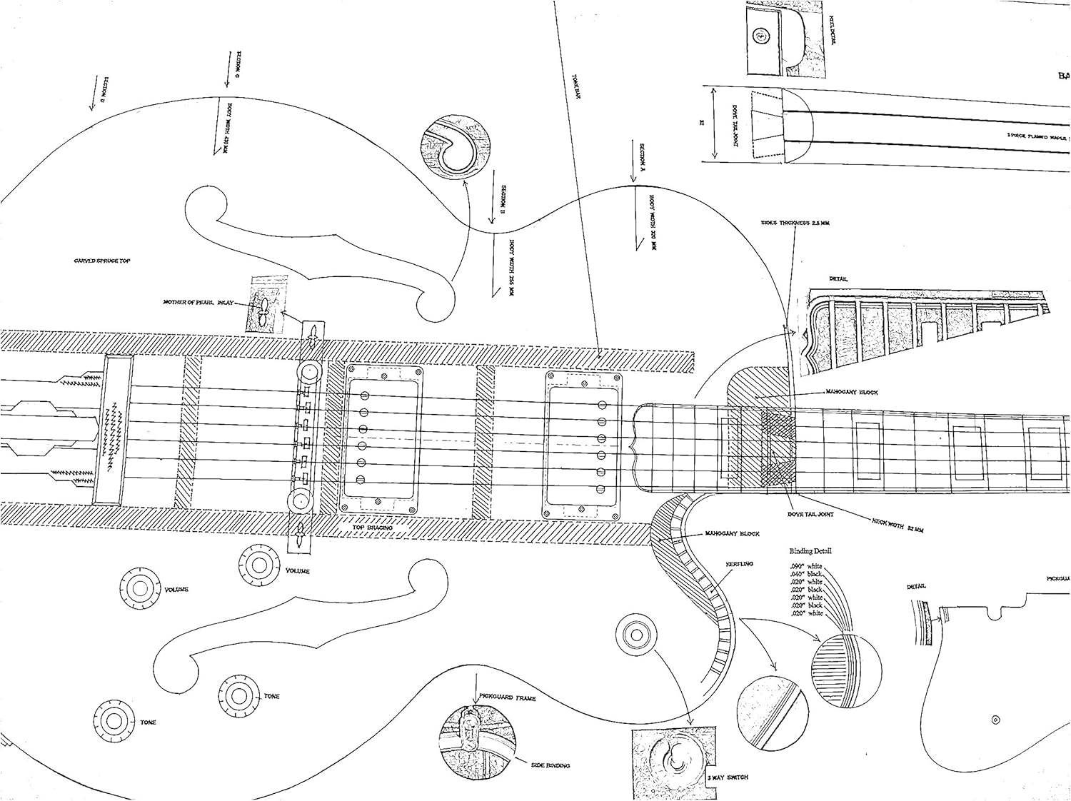  Electric Guitar Plans - Full Scale Design Drawings Plans - Actual Size