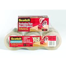 Scotch Packaging Tape, 1.88 Inches x 54.6 Yards, 6 Rolls of Tape and DP300-RD Dispenser (3850-6BD)