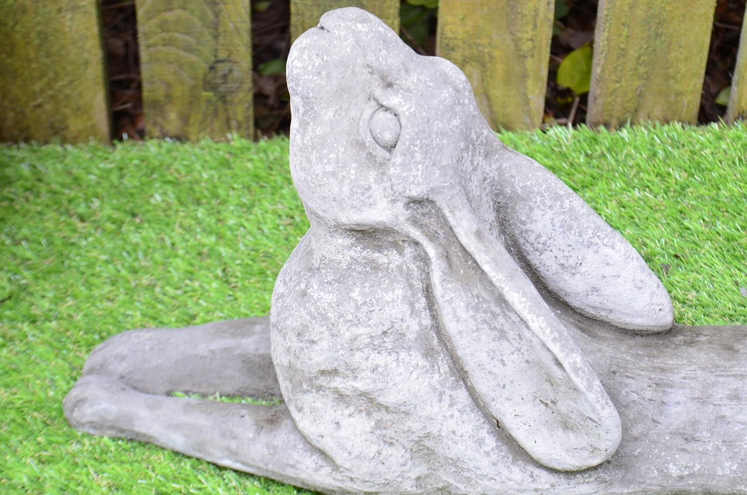LYING HARE Rabbit Bespoke Handcast Stone Garden Ornament / Statue