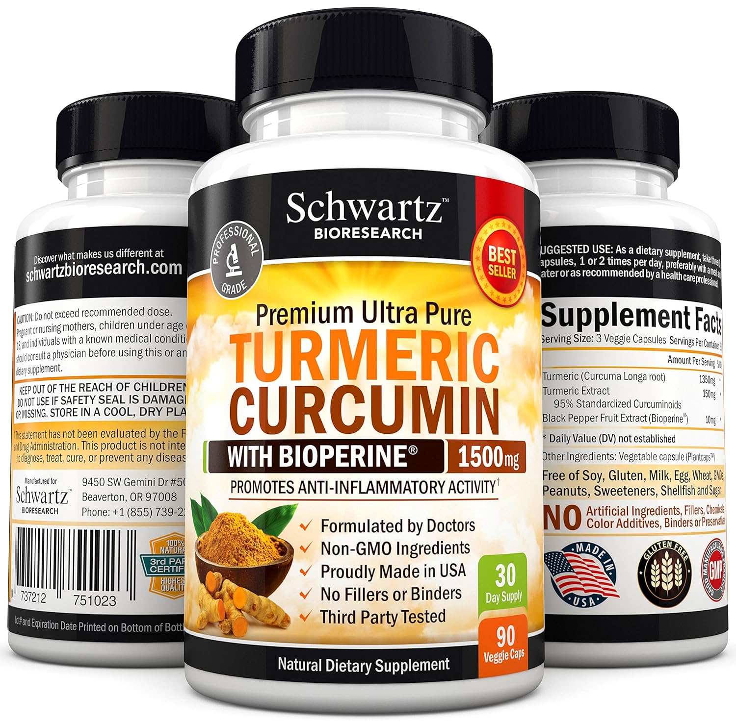 Turmeric Curcumin with Bioperine 1500mg. Highest Potency Available