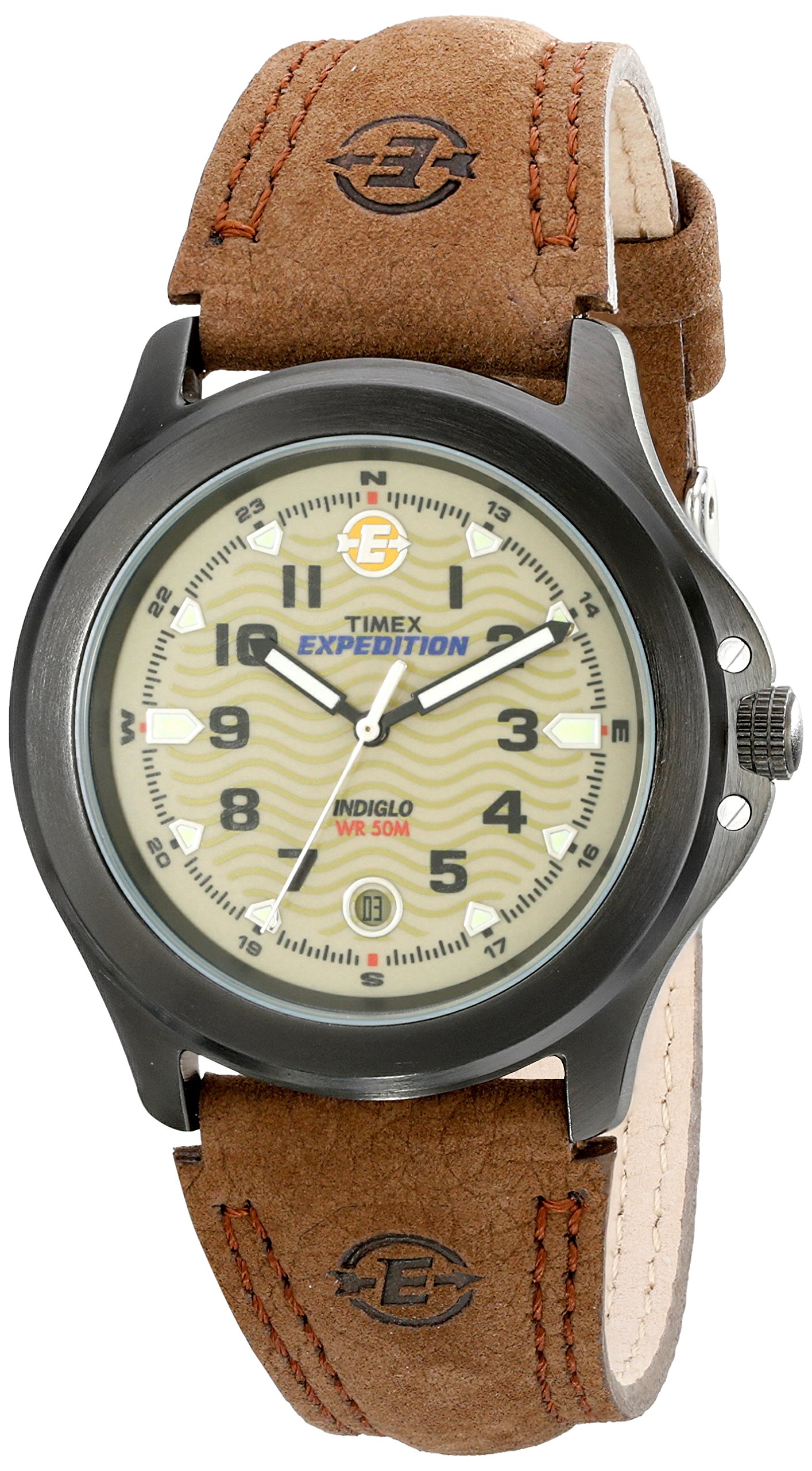 expedition metal field 37mm leather strap watch