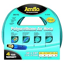 Amflo 13-50AE Blue 300 PSI Polyurethane Air Hose 3/8" x 50' With 1/4" MNPT Swivel Ends And Bend Restrictor Fittings