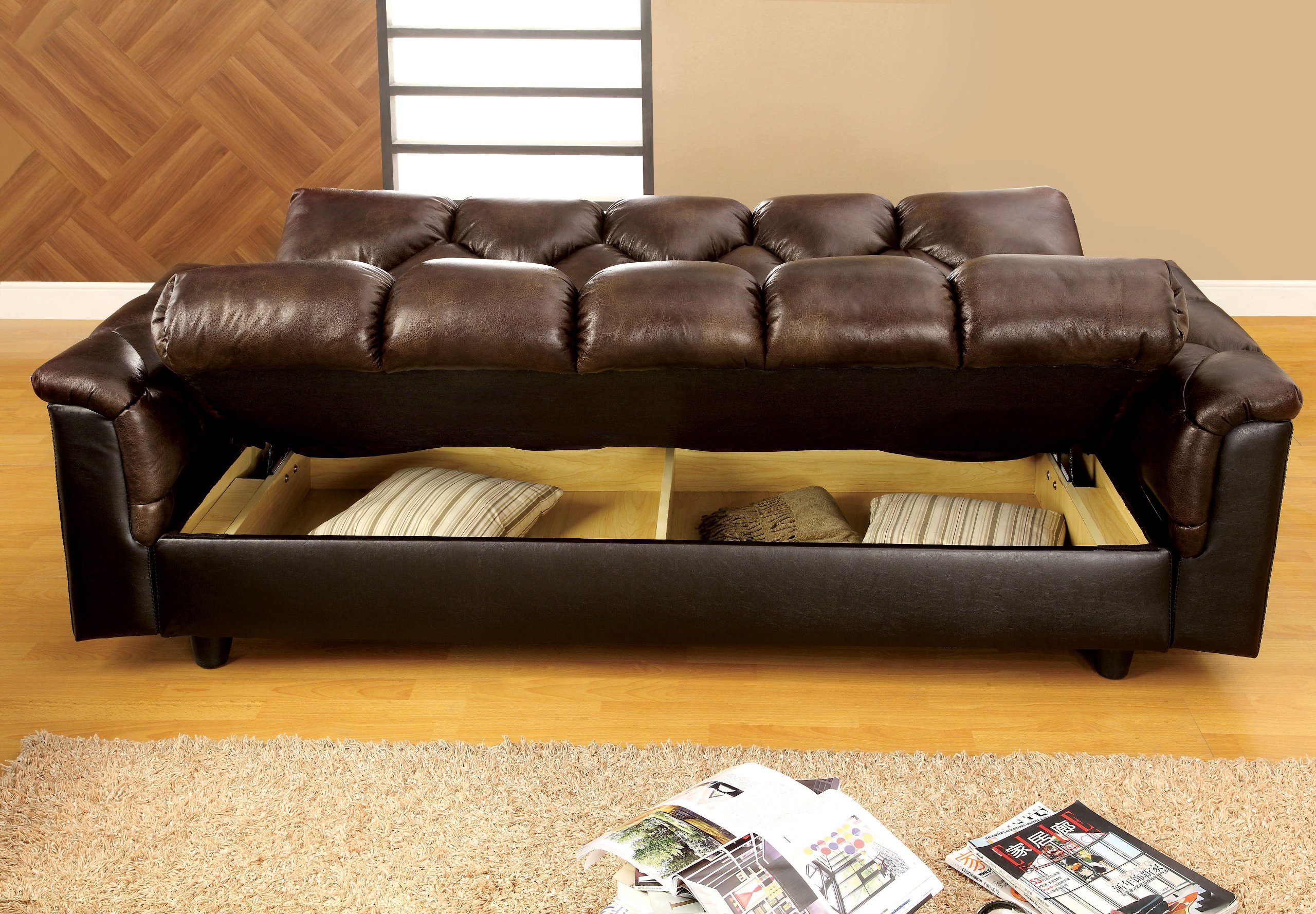 Furniture of America Montclaire Leather Vinyl Storage Futon