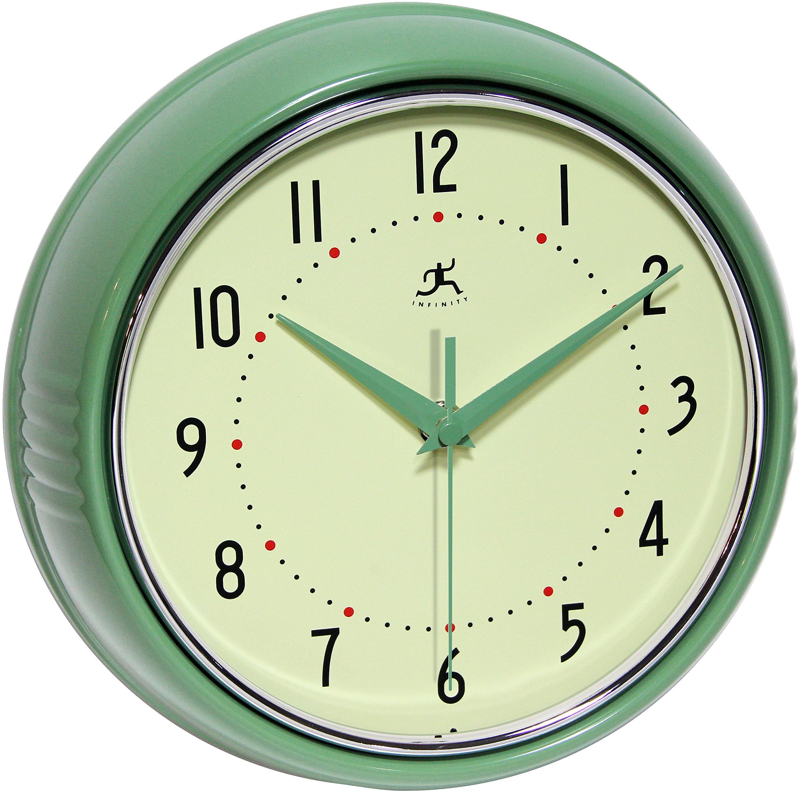 Infinity Instruments Retro 91/2Inch Round Metal Wall Clock, Green