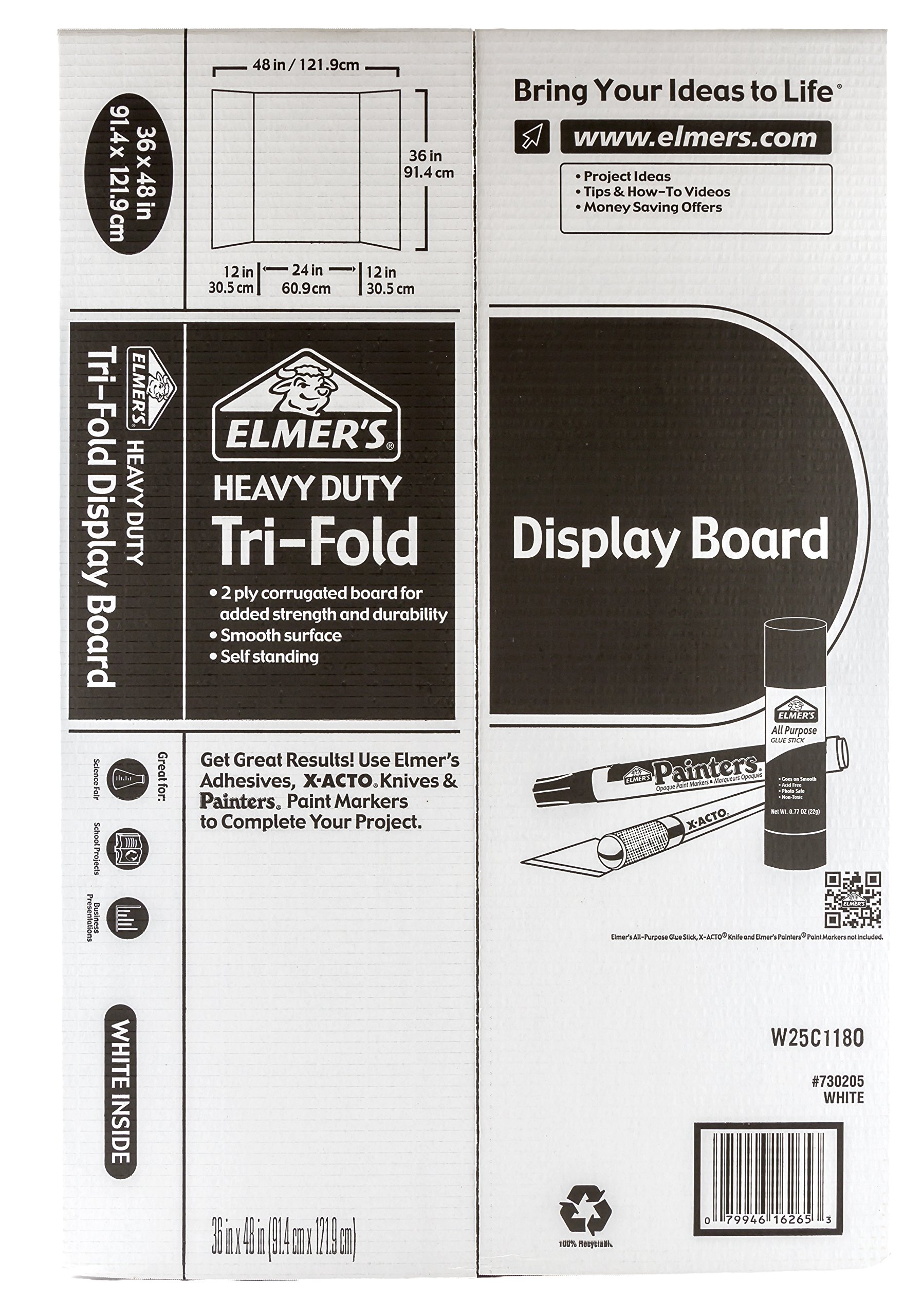 Elmers 730205 Project Board Display Tri Fold 36 x 48 inches White NEW