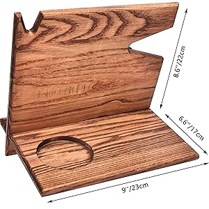 Wooden Cell Phone Stand Nightstand Charging Dock Plus Watches