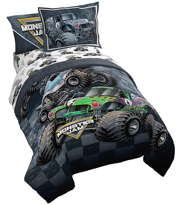 Monster Jam Slash 5 Piece Twin Bed Set Includes Reversible