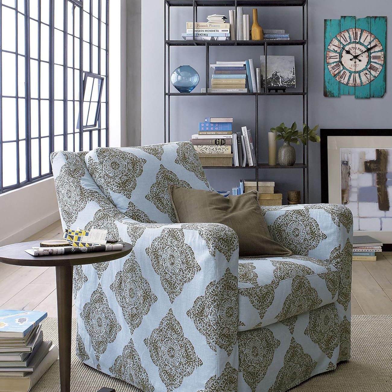 Aero Snail Vintage Retro Country Style Light Blue Wood Wall Clock Home