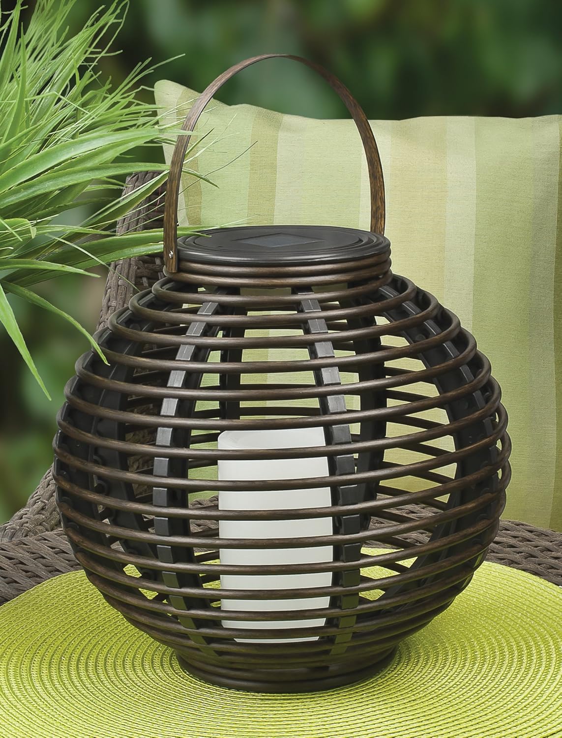Paradise GL29353BR Solar Flickering LED Round Rattan Basket Outdoor