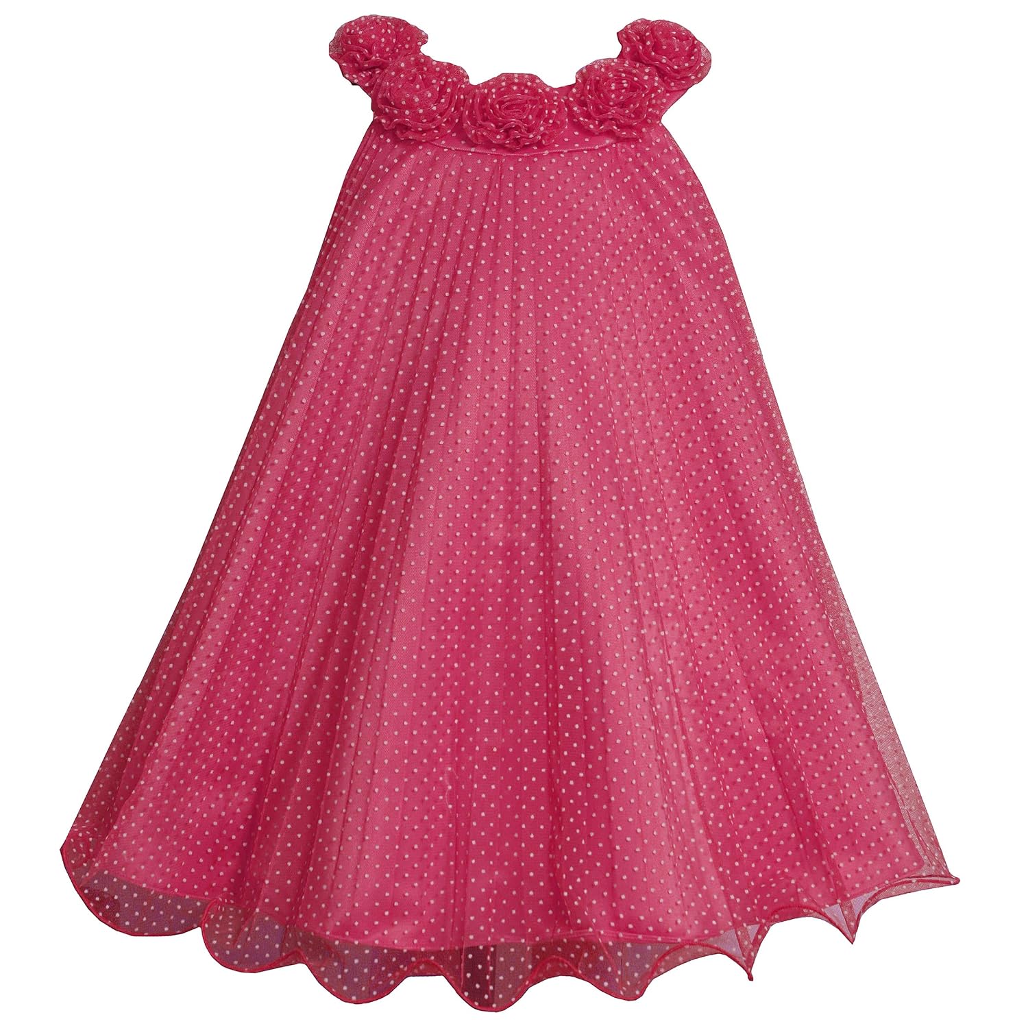 FUCHSIA-PINK WHITE FLOCK PIN DOT CRYSTAL PLEAT MESH TRAPEZE 