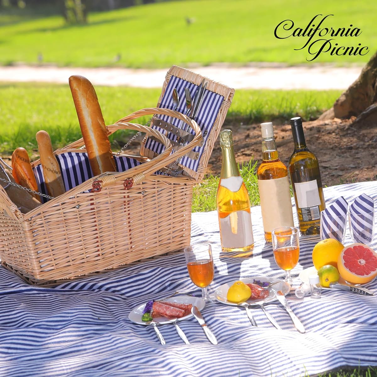 Picnic Basket Set for Men and Woman Wicker Picnic Basket for 4 Person