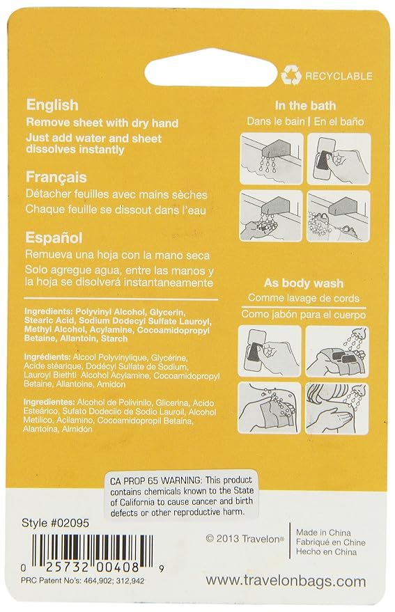 Amazon.com: Travelon Body Wash Toiletry Sheets, 50-Count: Health ...
