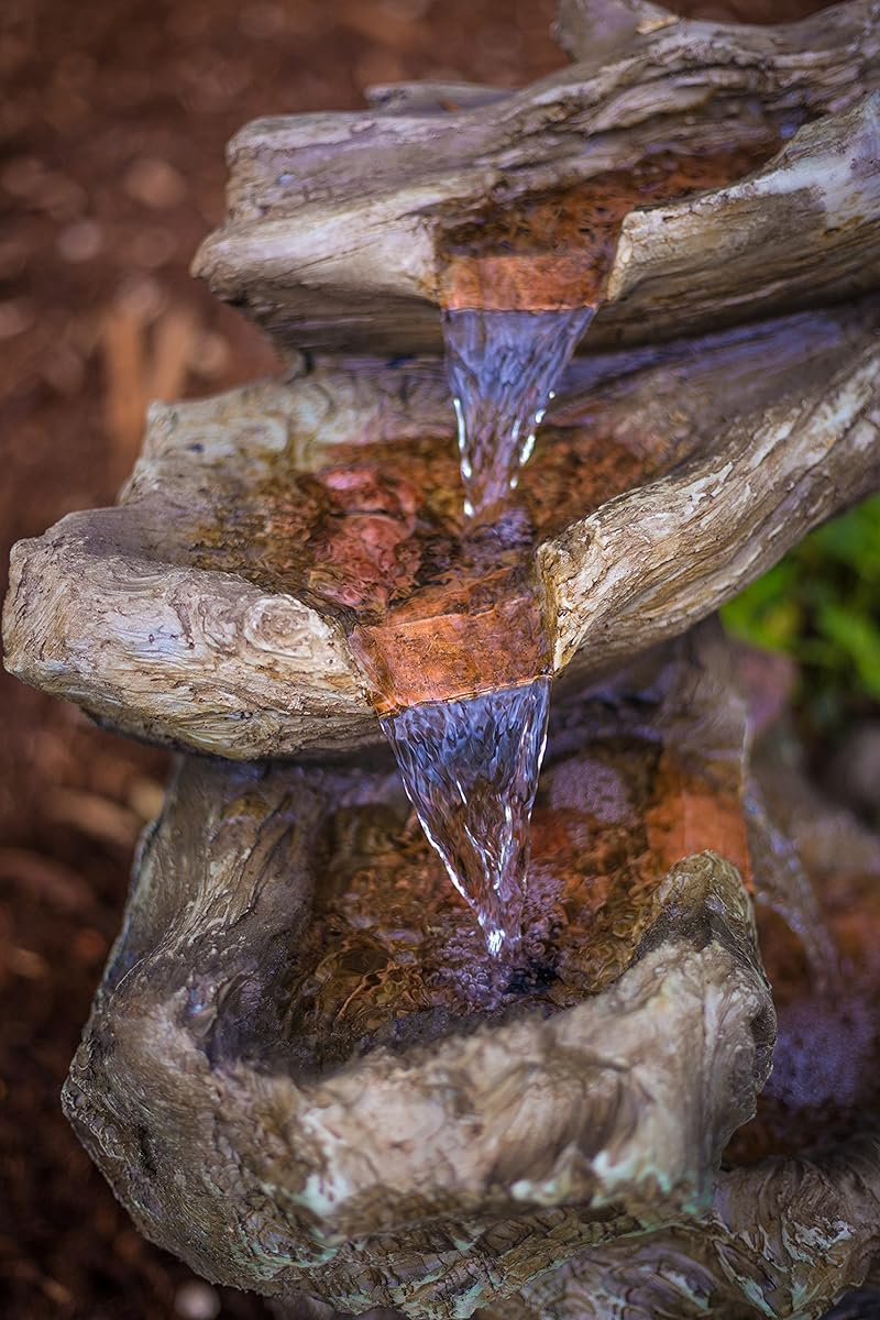 Meadow Log Fountain - Cascading Waterfall Garden Fountain with LED
