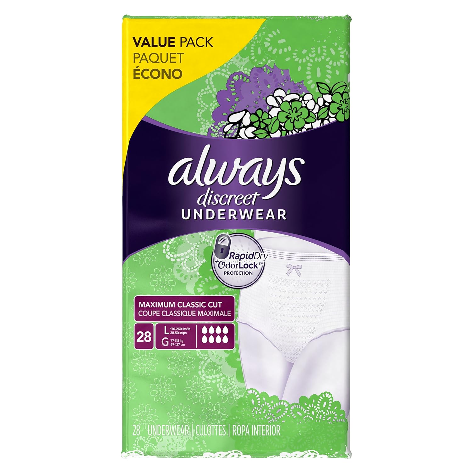 Always Discreet incontinence Underwear Maximum Absorbency Large 28