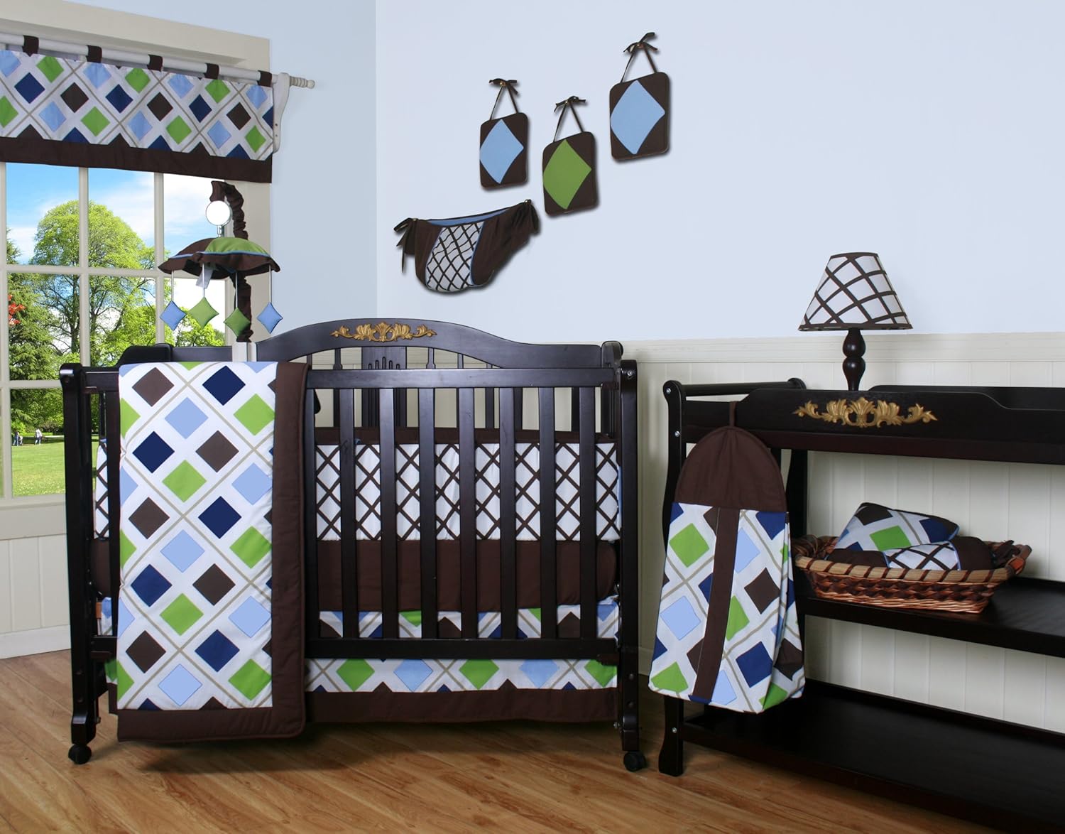 Geenny Blue Brown Diamond Crib Bedding 