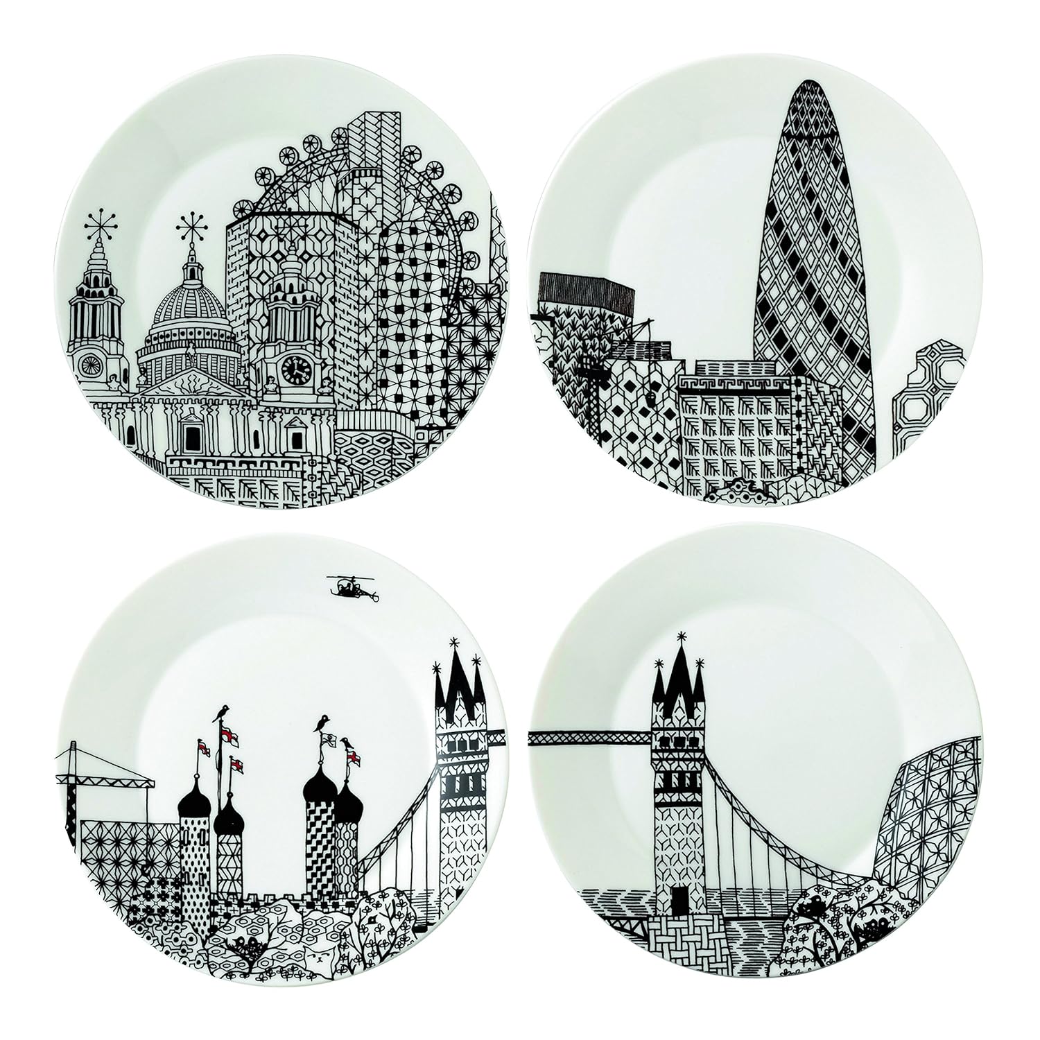 Royal Doulton Charlene Mullen Plates, 8.6-Inch, London City Scape, Set of 4