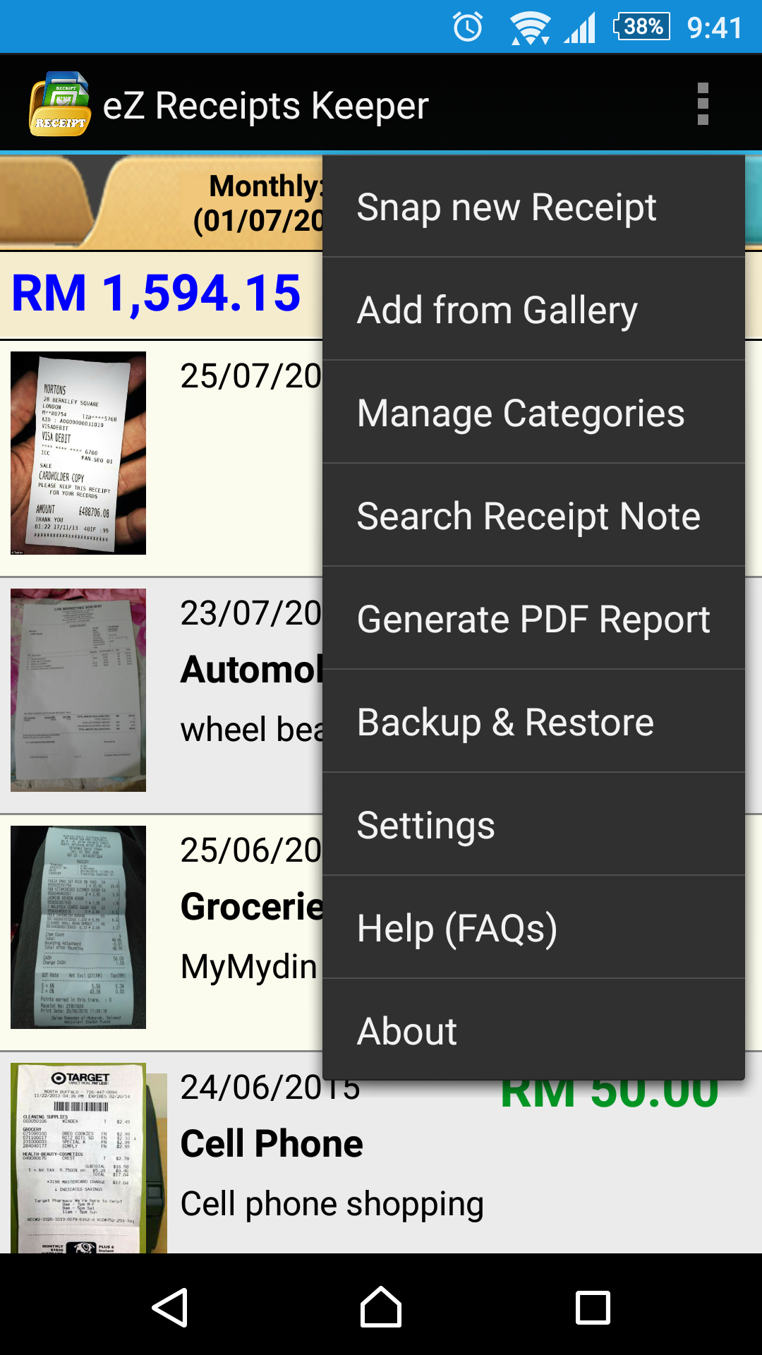 eZ Receipts Keeper Appstore for Android