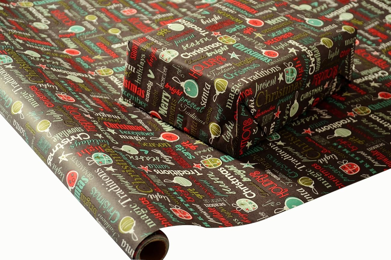 Retro Mid Century Modern Christmas Wrapping Paper on White Kraft