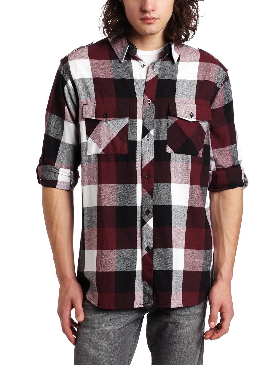 Burnside Young Men’s Demi Flannel Shirt, Burgundy, X-Large