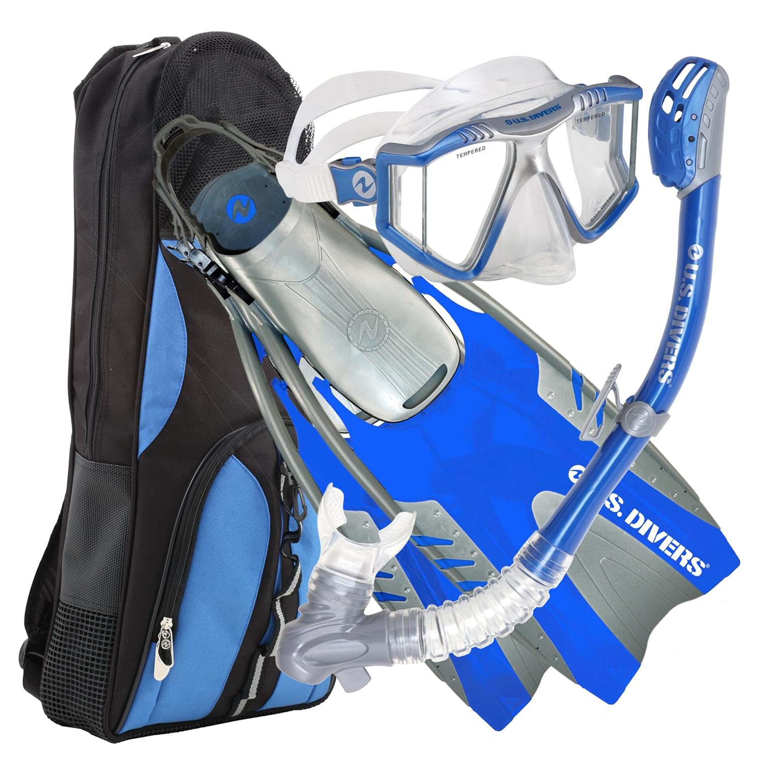U.S. Divers Panoramic Purge Mask, Pivot Fins, Phoenix LX Dry Snorkel