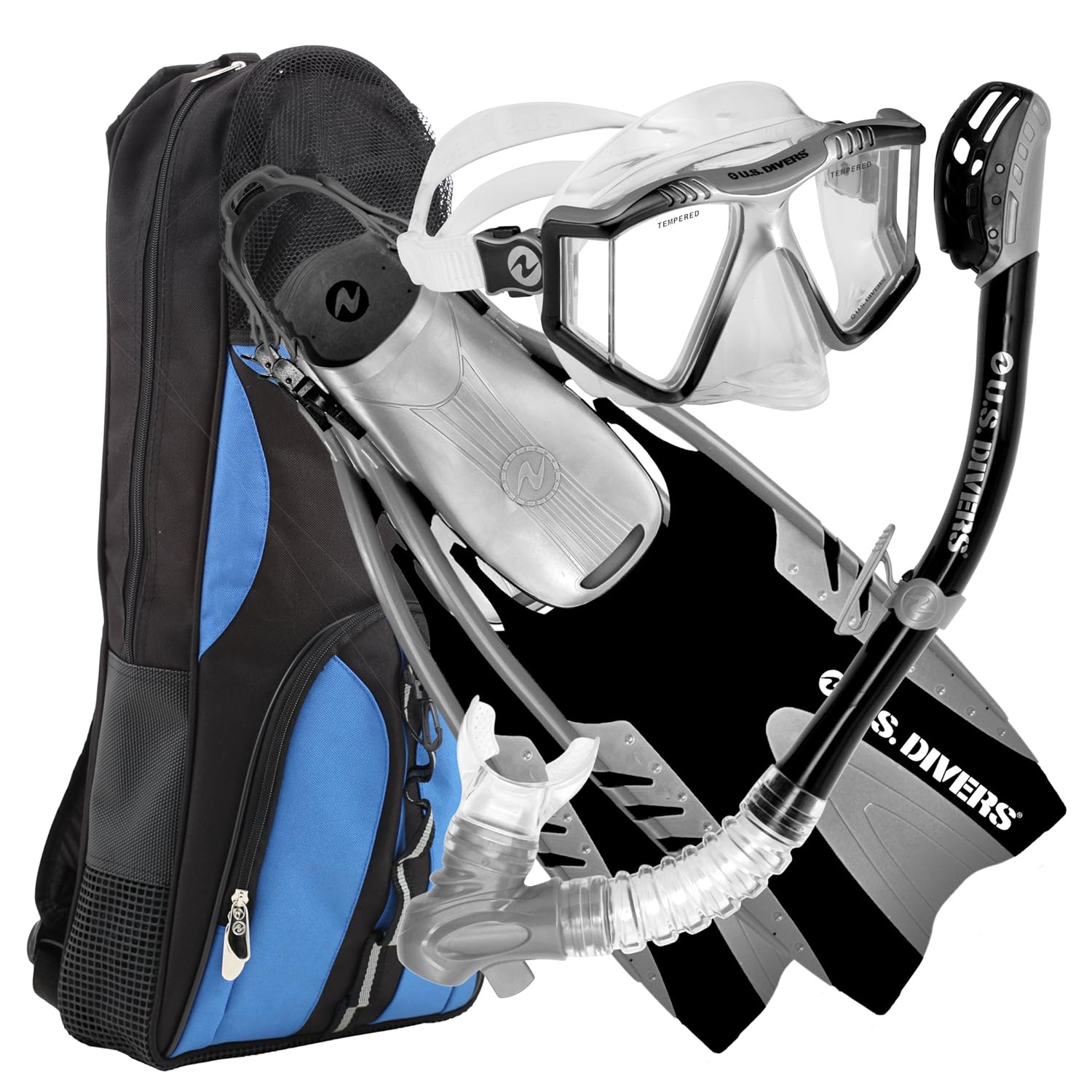 U.S. Divers Panoramic Purge Mask, Pivot Fins, Phoenix LX Dry Snorkel