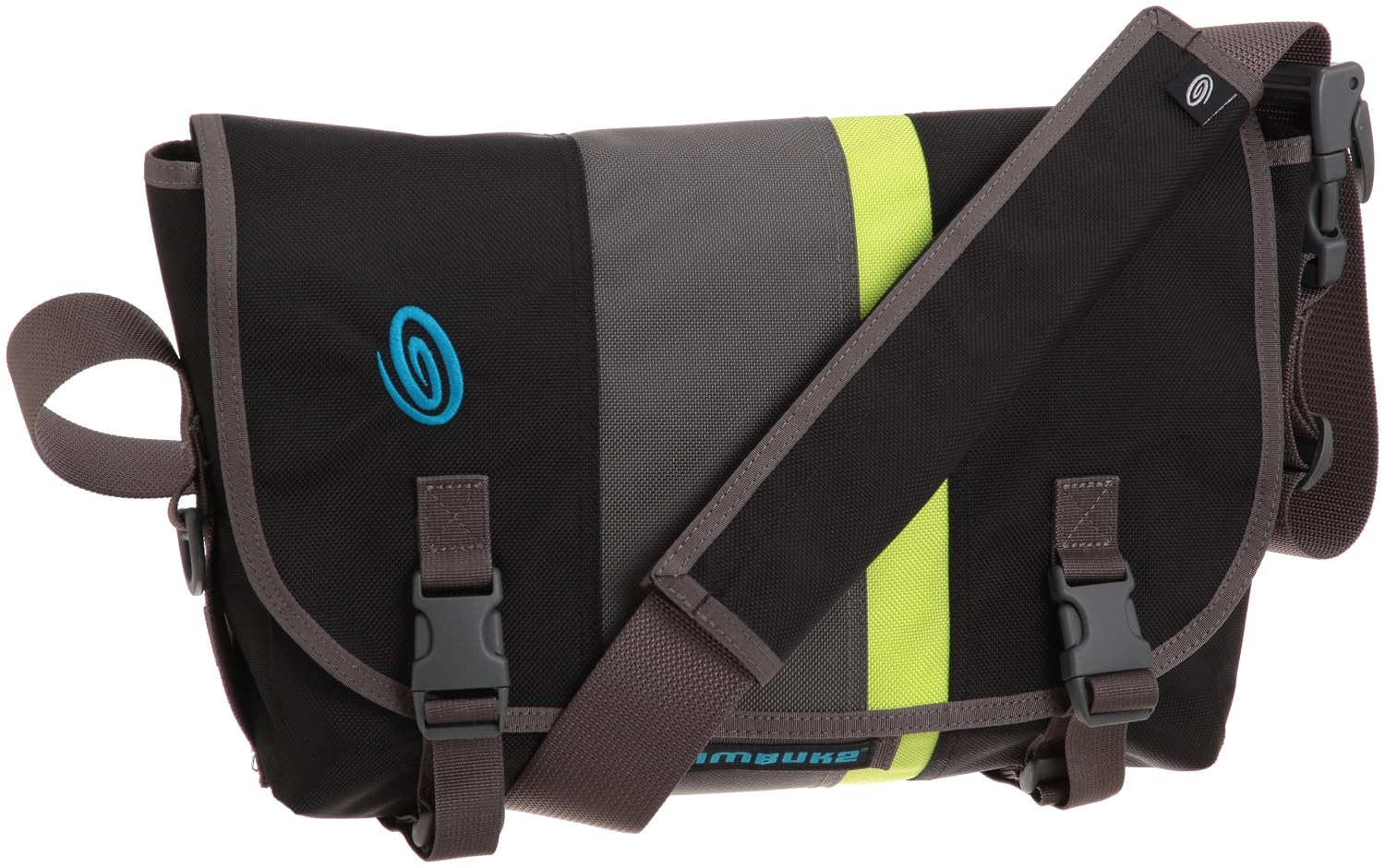 Timbuk2 D-Lux Messenger Race Stripe Bag, Black Gunmetal Lime-Aide Timbuk2 D-Lux Messenger Race Stripe Bag, Black Gunmetal Lime-Aide