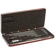 Starrett 124MBZ Solid-Rod Vernier Inside Micrometers Set, 50-300mm Range, 0.01mm Graduation, +/-0.003" Accuracy, With Case
