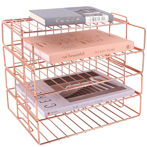 Hosaken Paper Tray 4 Tier Stackable Letter Tray Decorative Desk