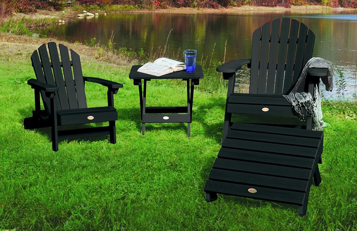 Highwood Hamilton Folding and Reclining Adirondack Chair, Adult Size, Black