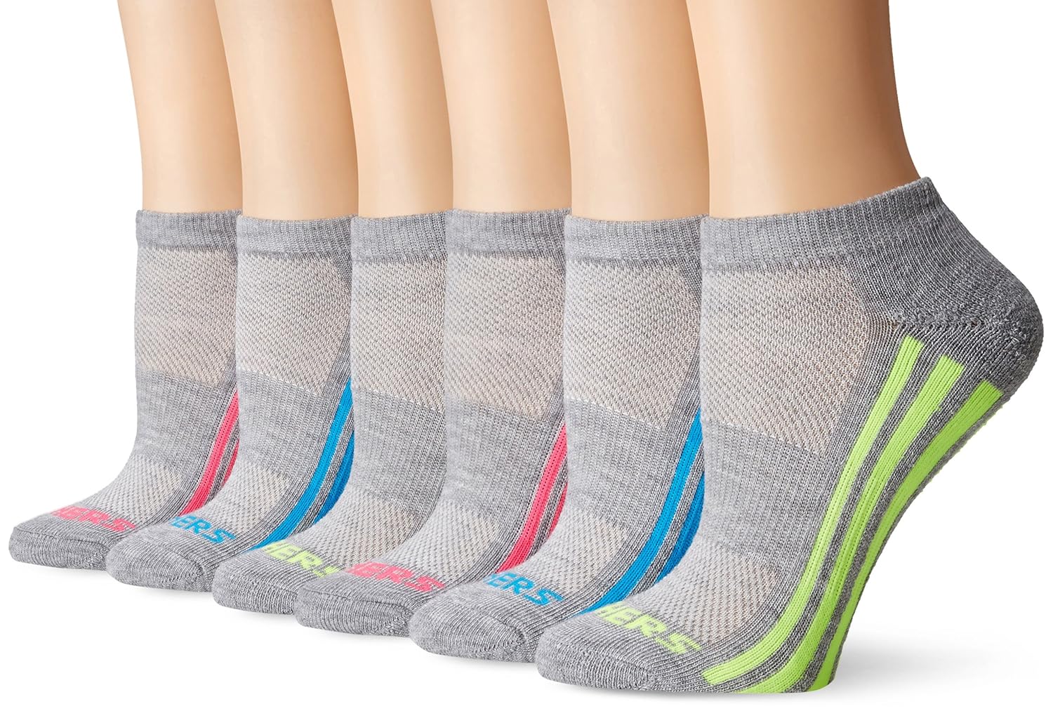 SKECHERS Women's Low Cut Athletic Sock 6Pack, Grey/Blue, 911 Coupon Karma