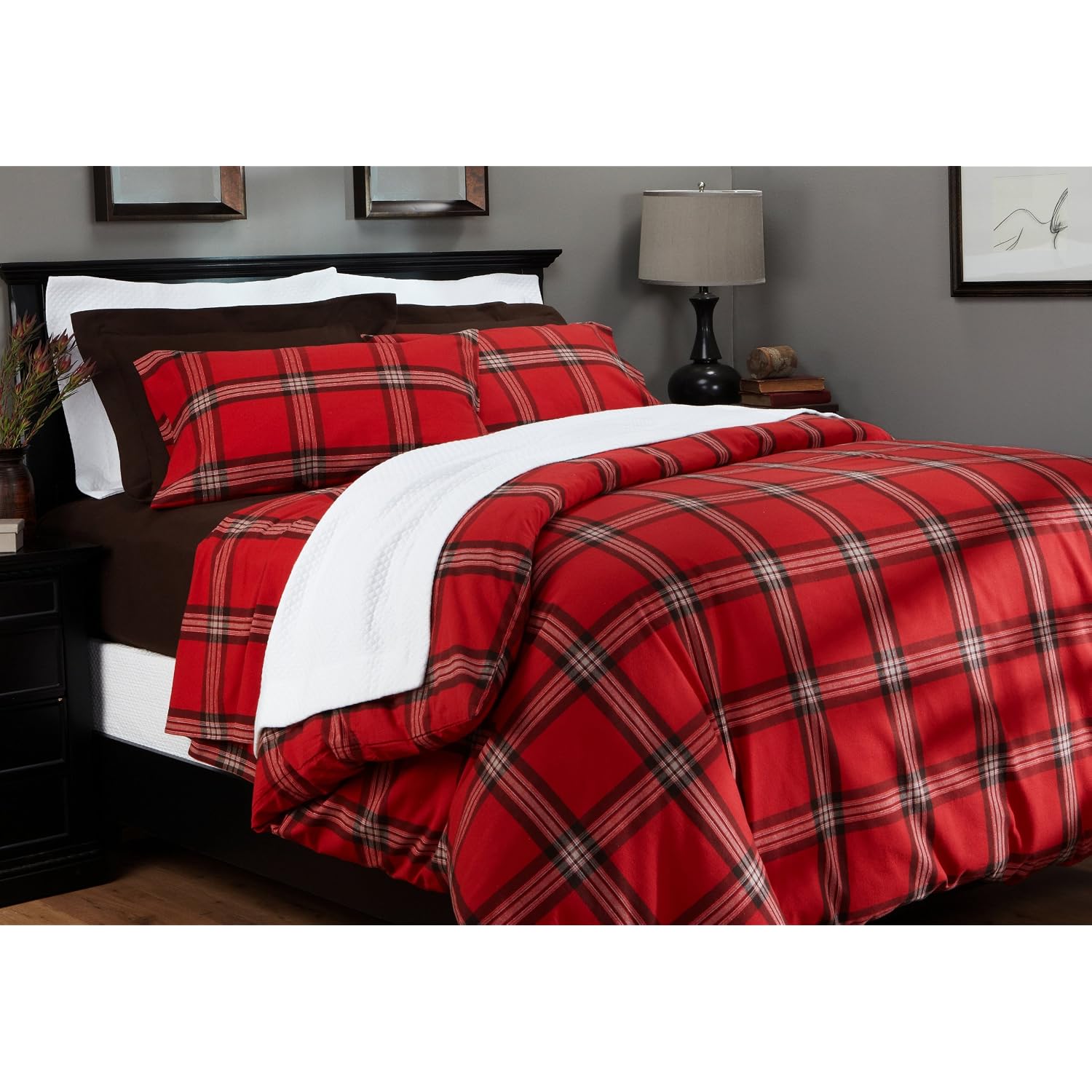 Red and Black Flannel Plaid Comforter Set