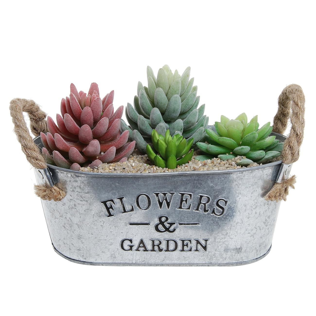 Rustic 'Flowers & Garden' Bucket Design Small Metal Succulent Plant