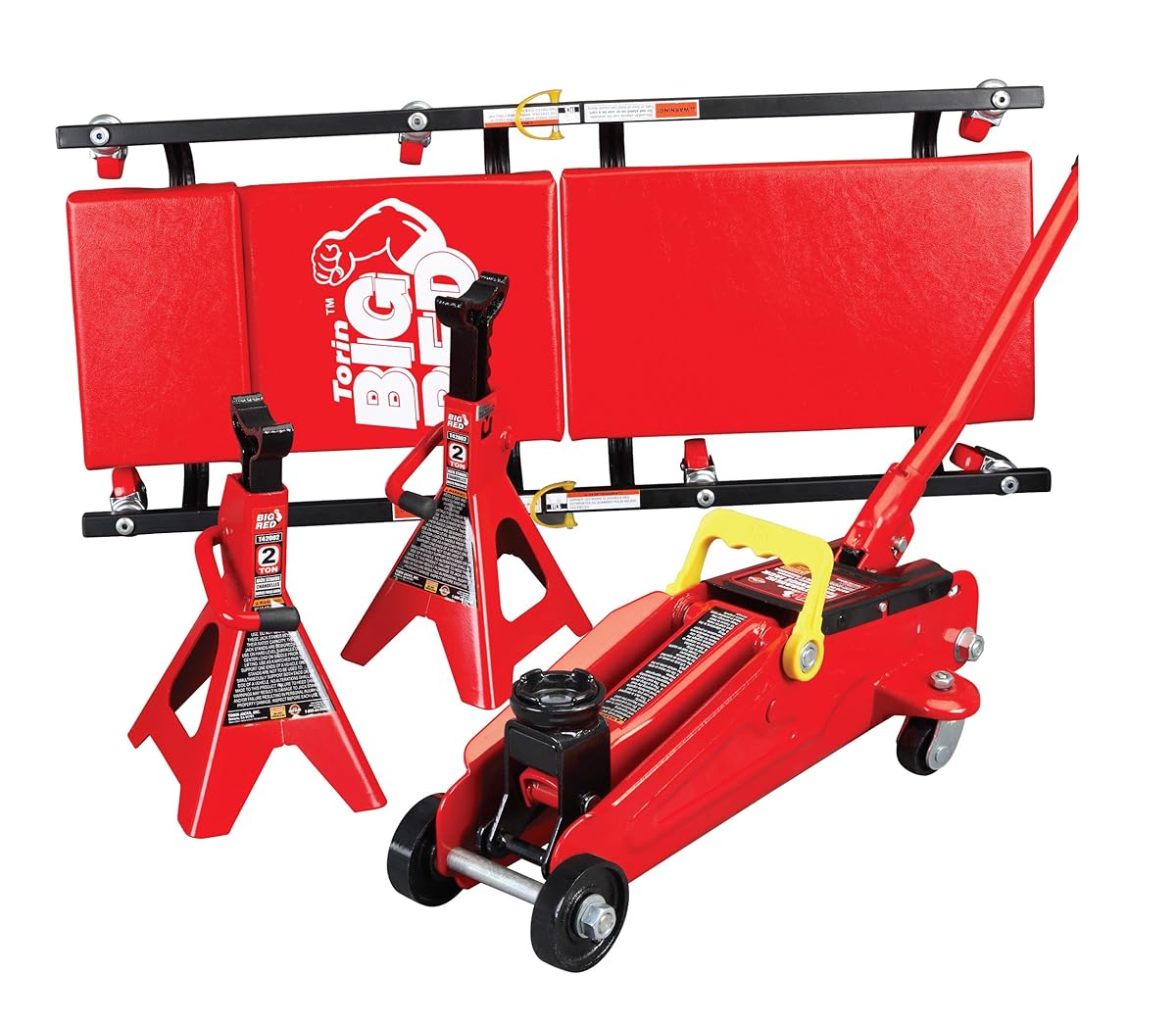 Torin Big Red Hydraulic Trolley Floor Jack Combo with 2 Jack Stands and
