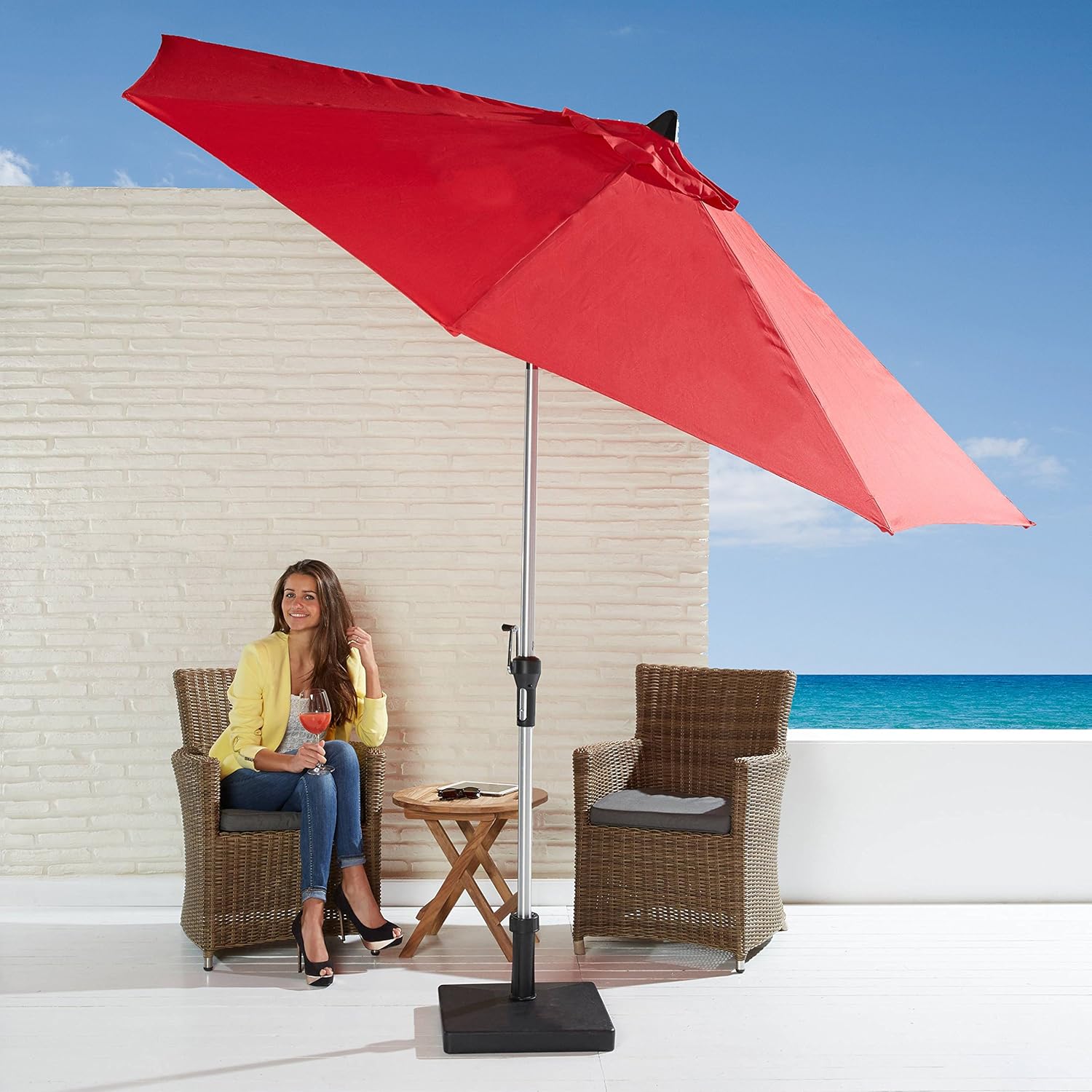 Sonnenschirm kippbar rot mit Kurbel 270cm Durchmesser Gartenschirm