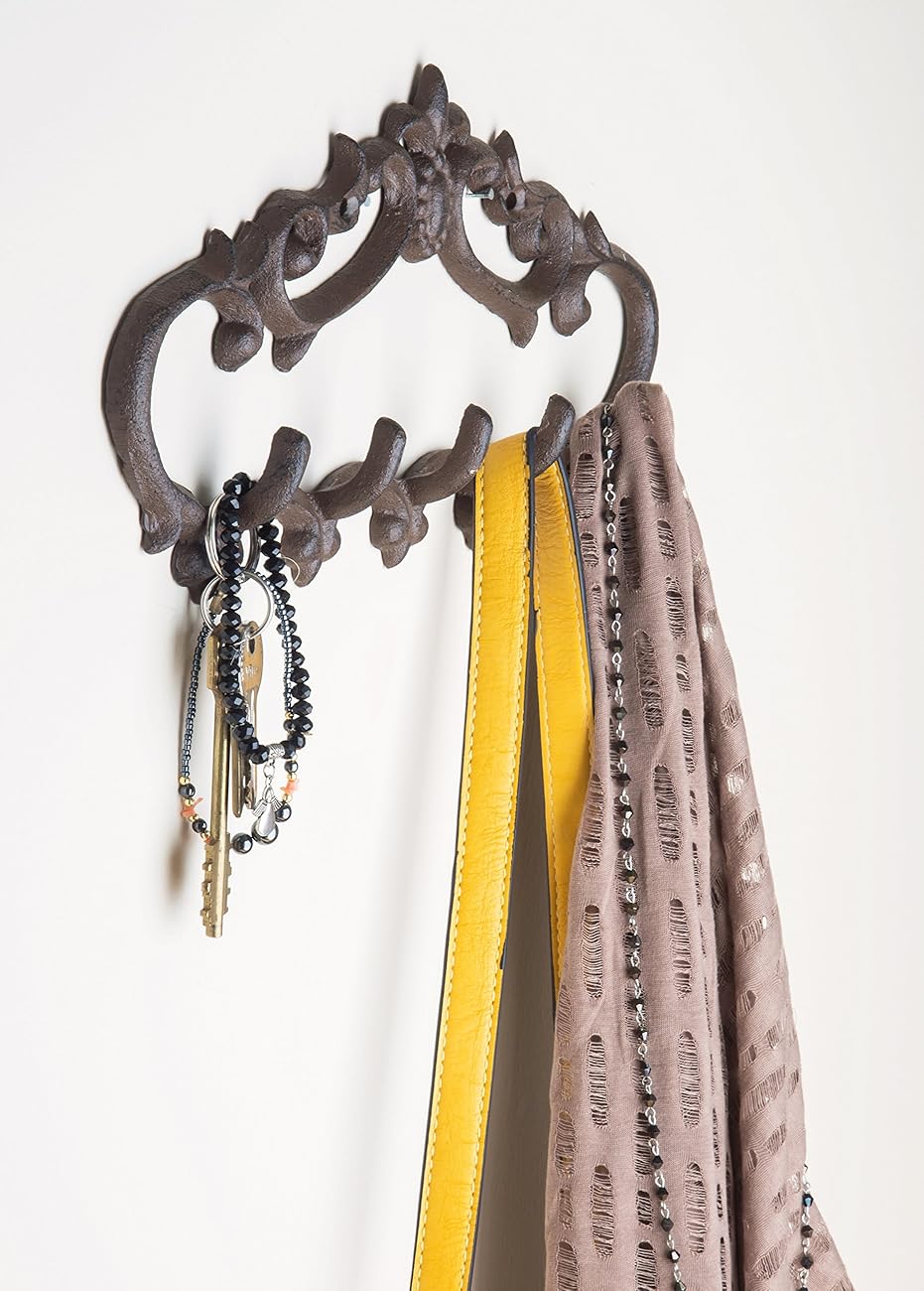 Cast Iron Wall Hanger Vintage Design with 5 Hooks Keys, Towels