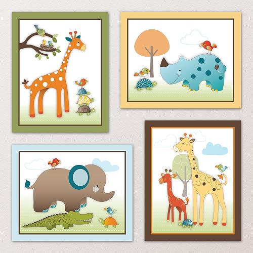 Giraffe Safari Jungle Animals Nursery Wall Art Decor. Kids Bedroom Decor (11x14 (4) Set of Four)