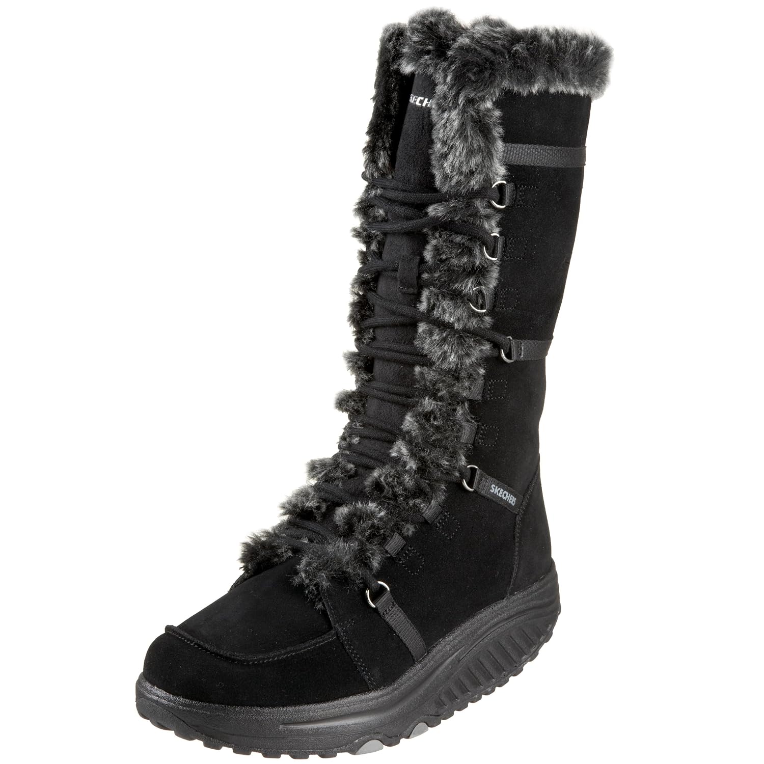 Skechers Women’s Shape Ups – Elasticity Fitness Boot,Black Suede,10 M US