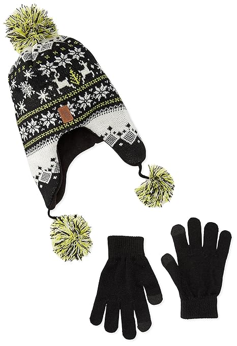 U.S. Polo Association Big Boys' 2 Piece Set Peruvian Style Hat and Gloves, Black, One Size