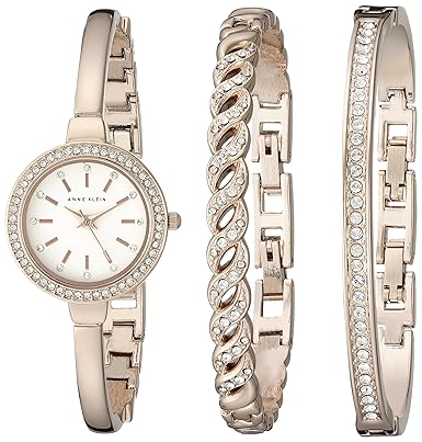 Anne Klein Women's AK/2046RGST Swarovski Crystal Accented Rose Gold-Tone Bangle Watch and Bracelet Set