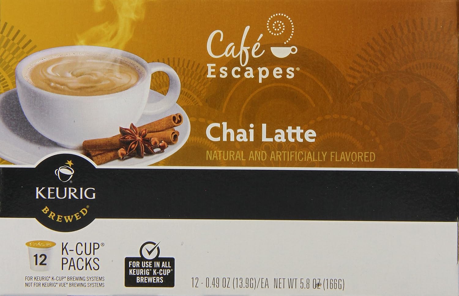 Keurig, Cafe Escapes, Chai Latte, KCup packs, 72 Count , New, Free