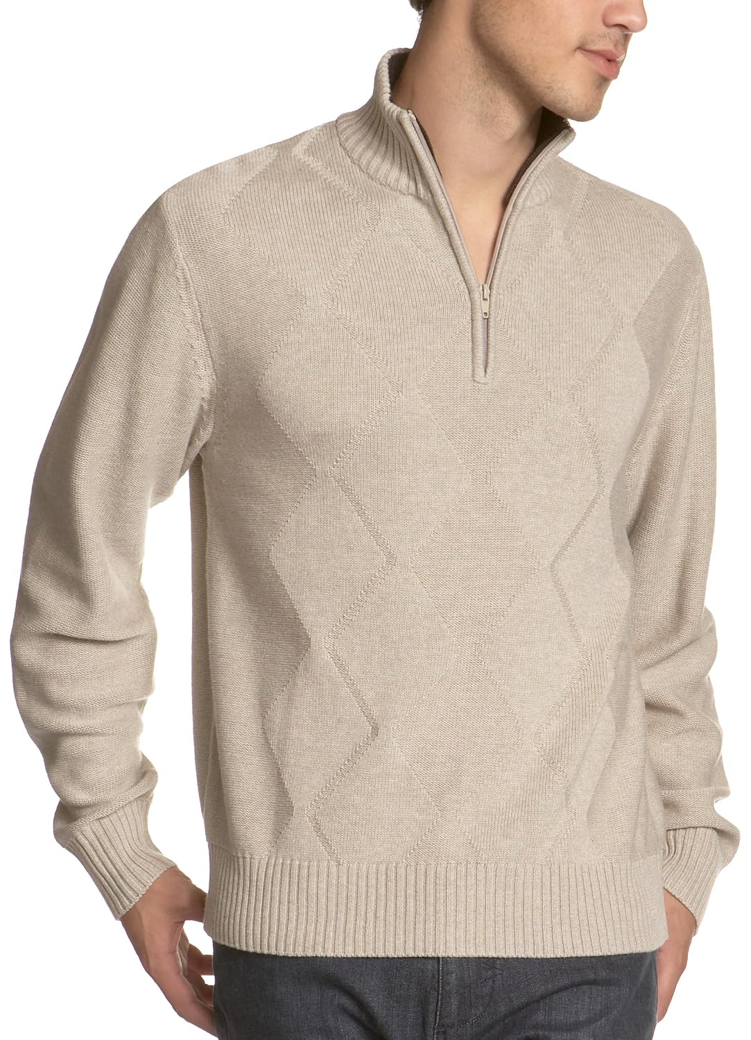 Alex Stevens Men’s Diamond 1/2 Zip Sweater,Heather Mushroom,X-Large