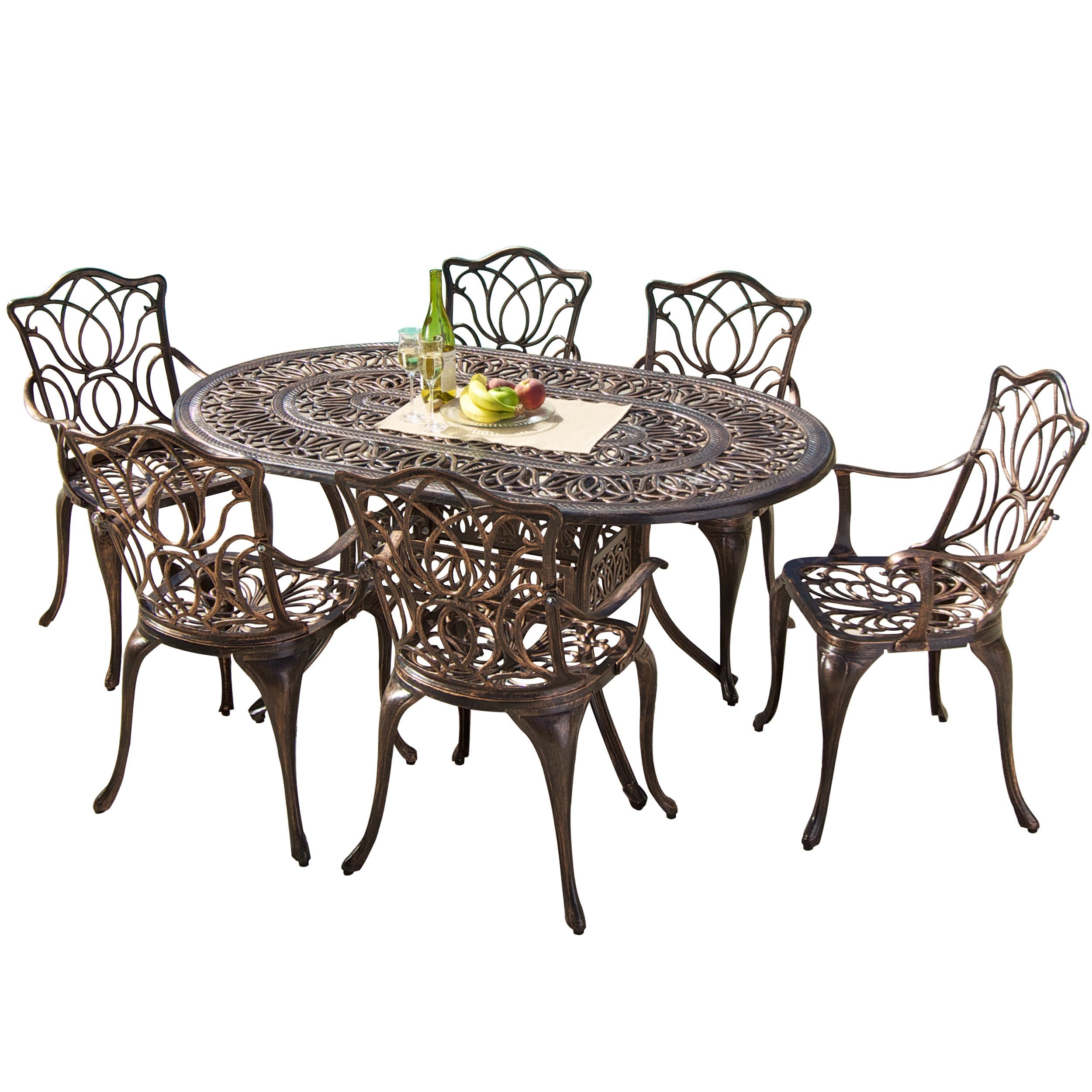 Gardena Cast Aluminum Outdoor Dining Set (Set of 7)