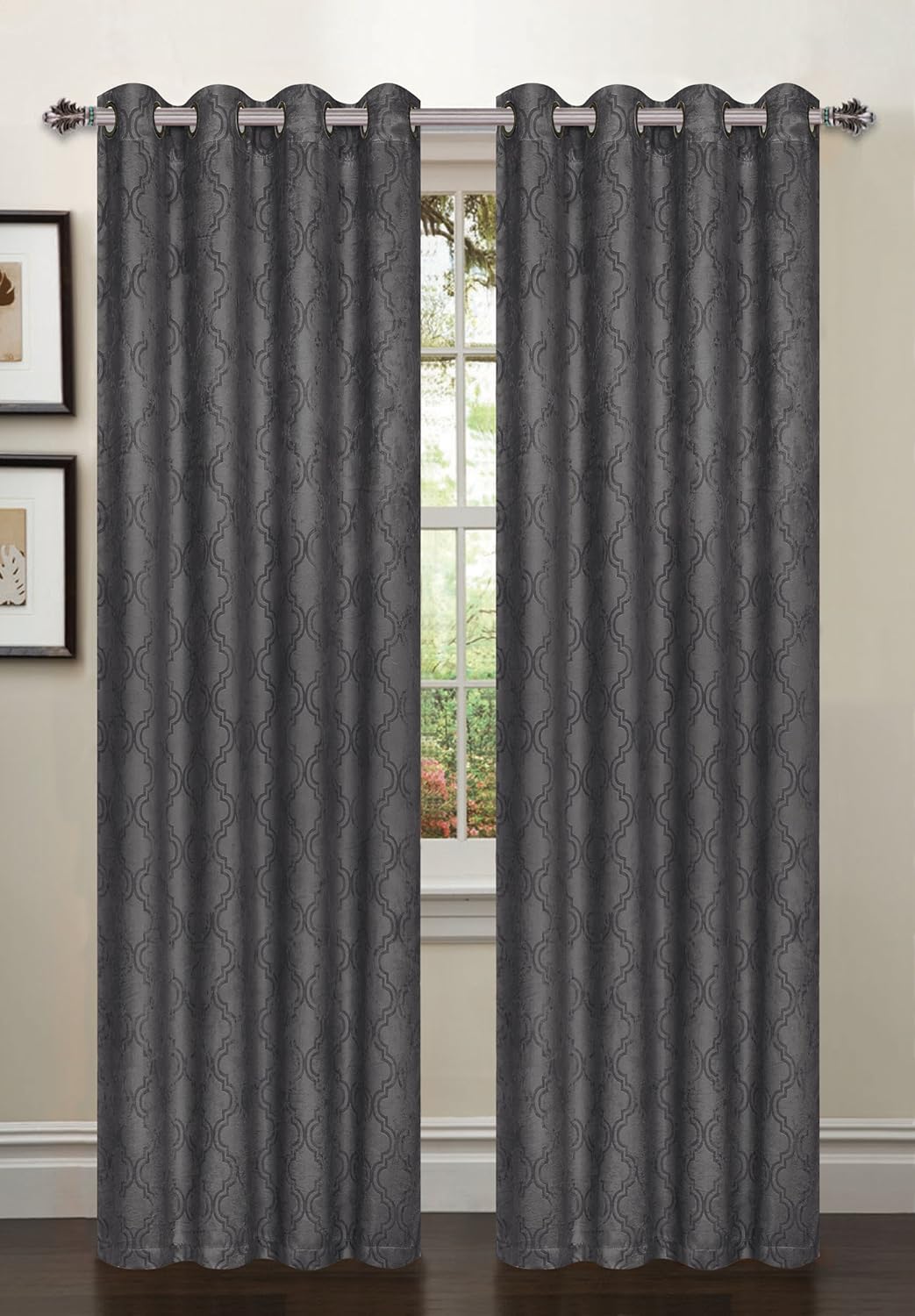 Bella Luna Newbury Lattice Blackout Grommet 76 x 84 in. Curtain Panel Pair, Charcoal